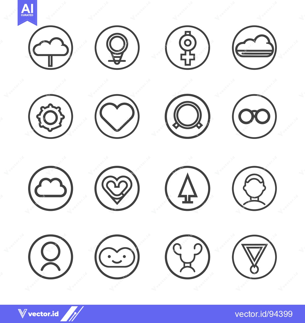 Premium Vector dari Set of 16 Minimalist Line Icons in Circles