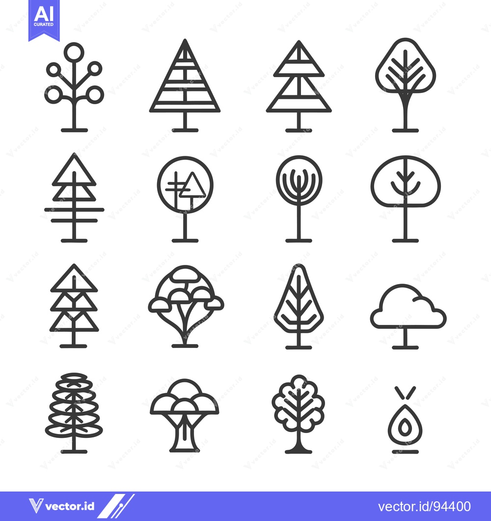 Premium Vector of Set of 16 Minimalist Tree Line Icons for Nature and Landscape Designs