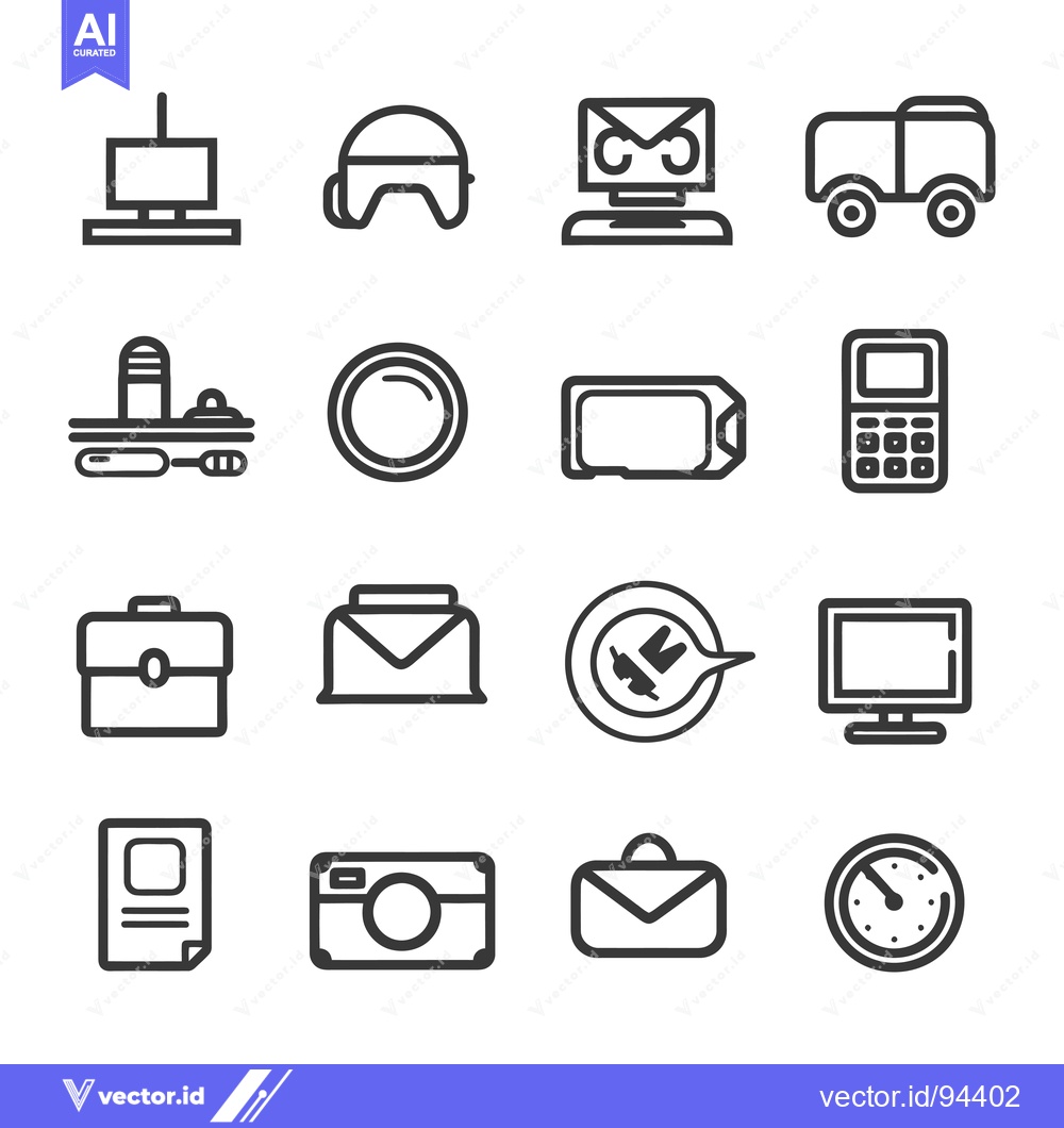 Premium Vector dari Set of 16 Modern Line Icons for Technology, Communication and Travel