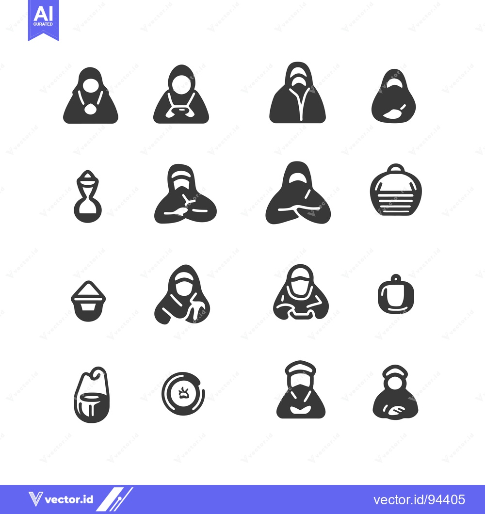 Premium Vector of Set of 16 Monochrome Icons Depicting People Wearing Hooded Garments