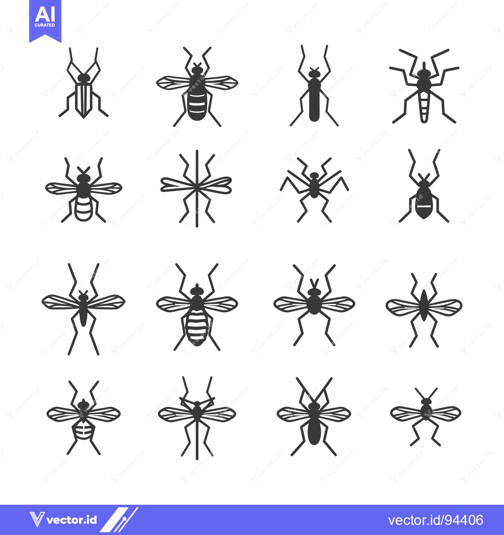 Premium Vector of Set of 16 Mosquito Icons in Black and White