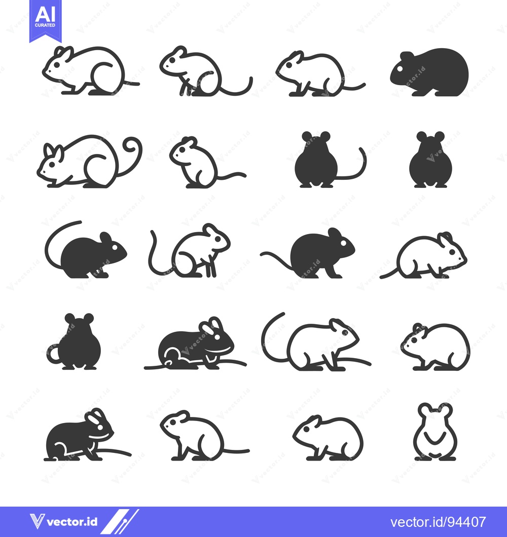 Premium Vector dari Set of 16 Mouse Icons in Black and White Line Art Style