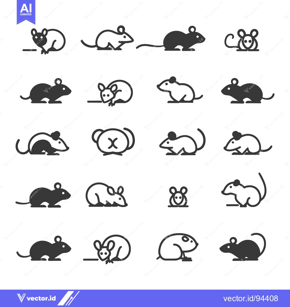 Premium Vector dari Set of 16 Mouse Icons in Different Poses and Styles