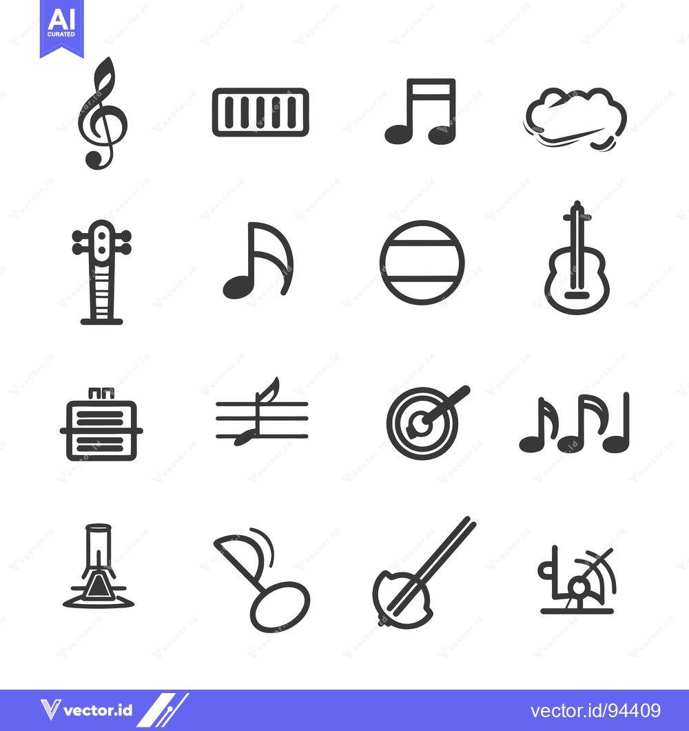 Premium Vector of Set of 16 Music Icons in Black and White