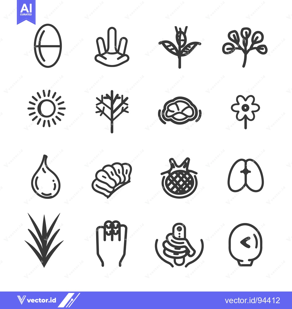 Premium Vector of Set of 16 Nature and Body Related Line Icons