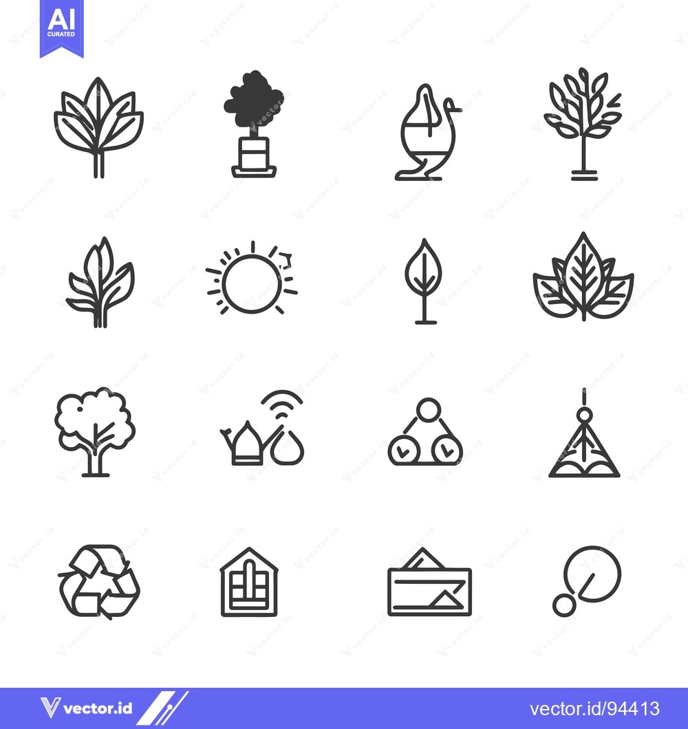 Premium Vector of Set of 16 Nature and Technology Line Icons