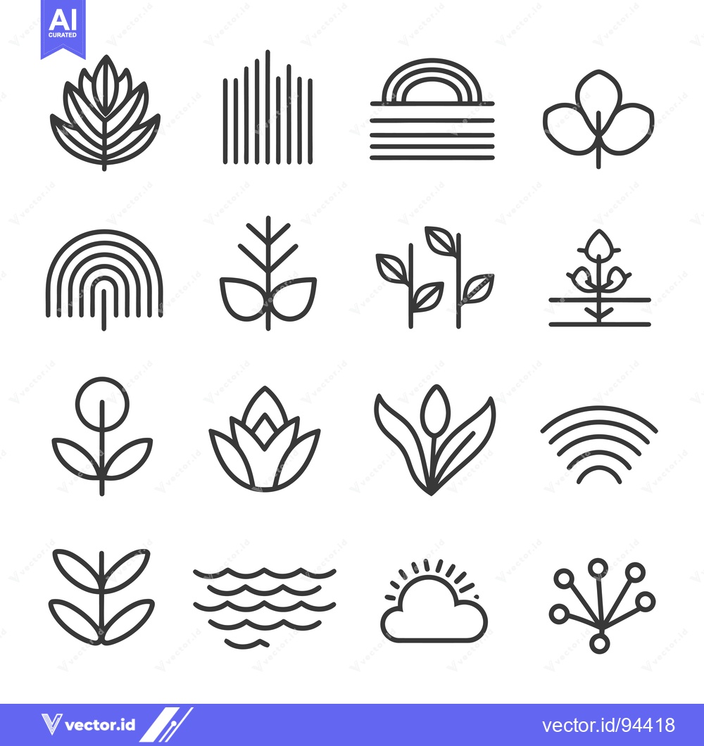 Premium Vector dari Set of 16 Nature-Inspired Minimalist Line Icons