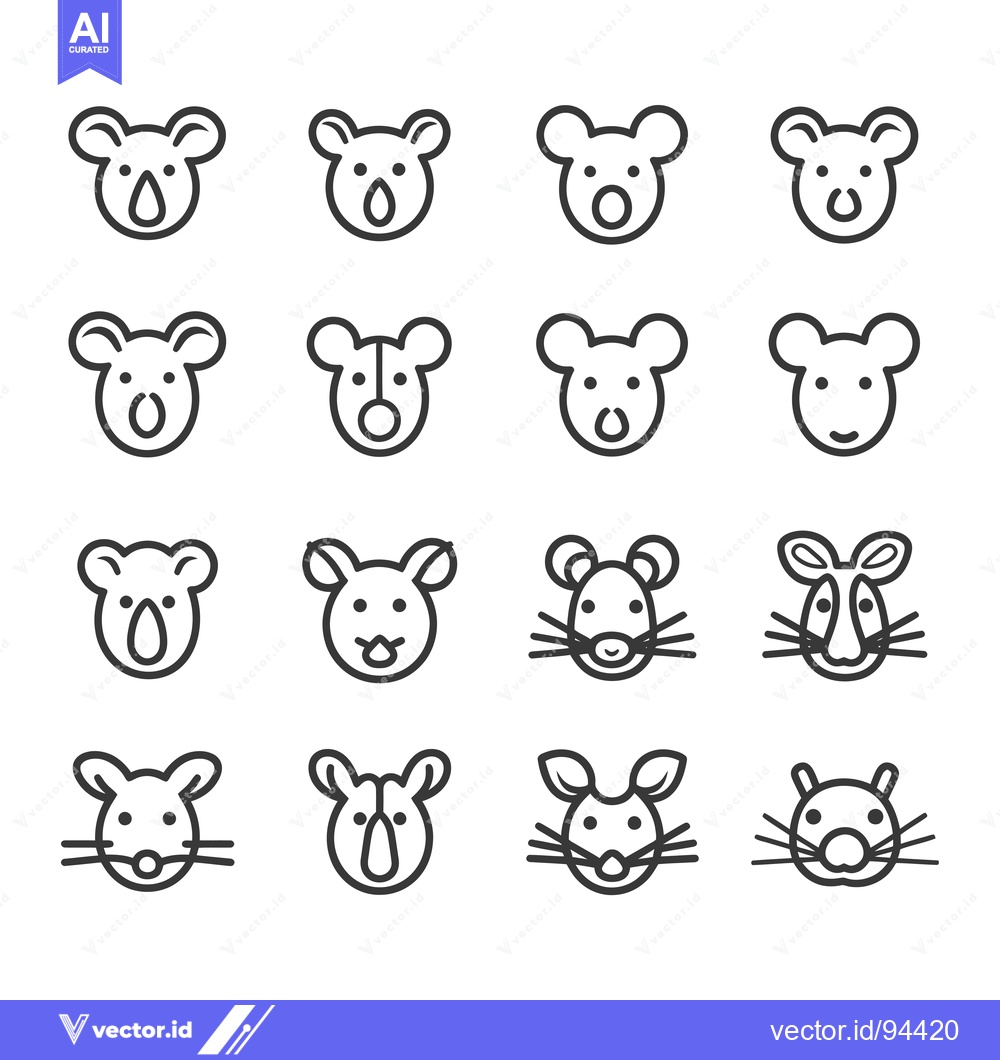 Premium Vector dari Set of 16 Outline Animal Faces with Large Ears