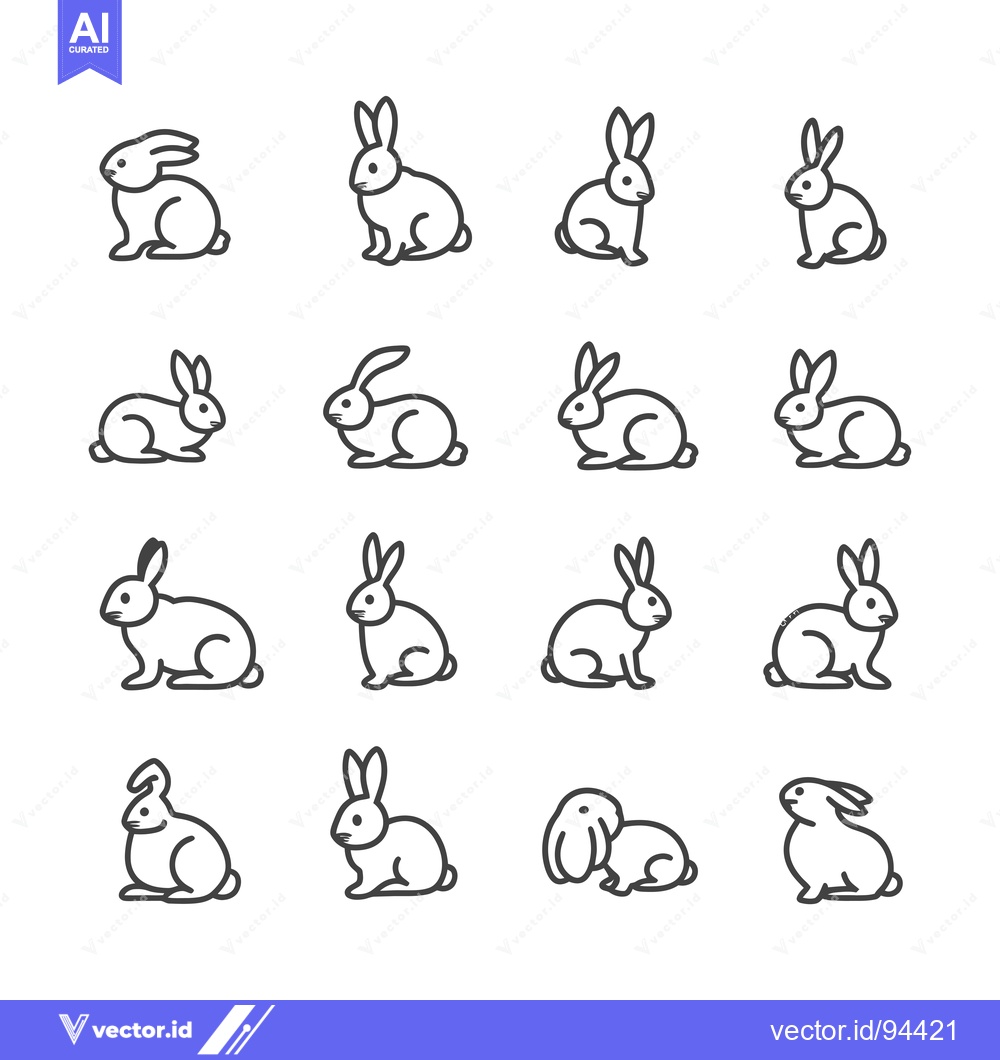 Premium Vector dari Set of 16 outlined rabbit illustrations in various poses