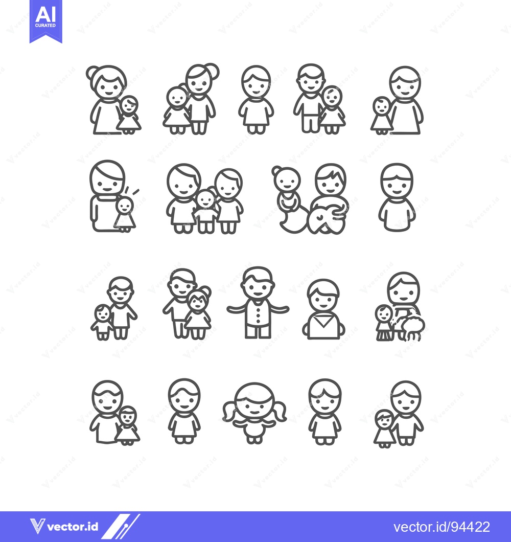 Premium Vector of Set of 16 Outline Icons Depicting Different Family Structures