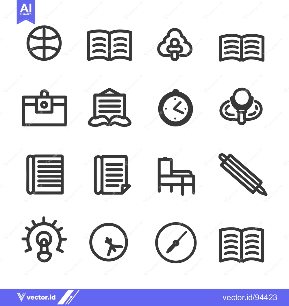 Premium Vector dari Set of 16 Outline Icons for Different Objects and Activities