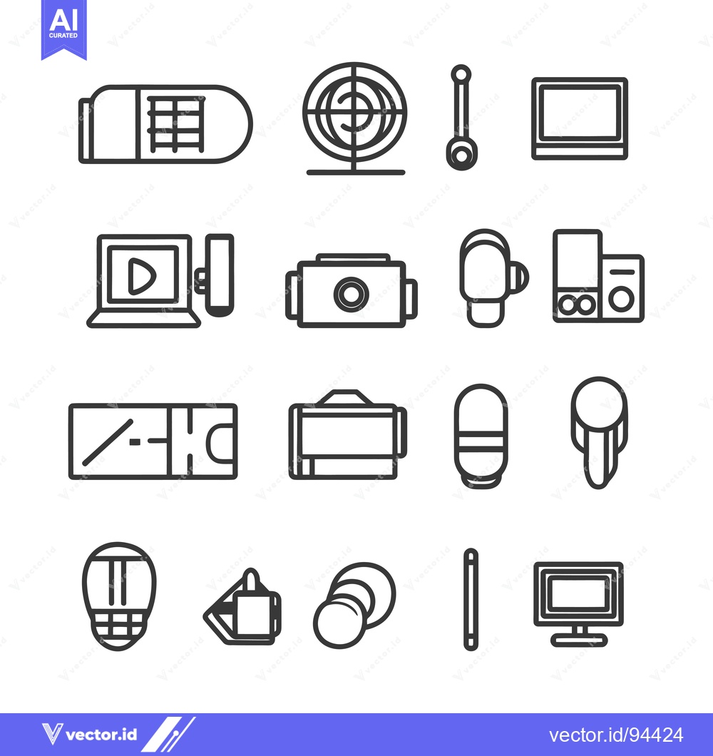 Premium Vector dari Set of 16 Outline Icons for Home and Electronics Devices