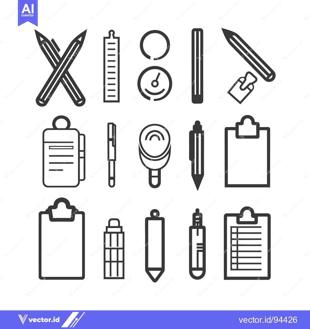 Premium Vector of Set of 16 Outline Icons for Office and School Supplies