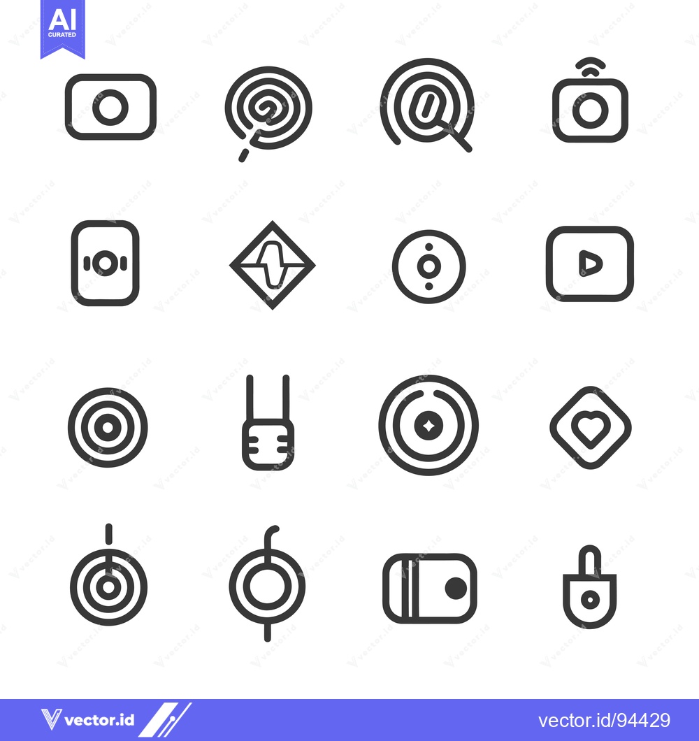 Premium Vector dari Set of 16 Outline Icons for Technology, Security, and Media