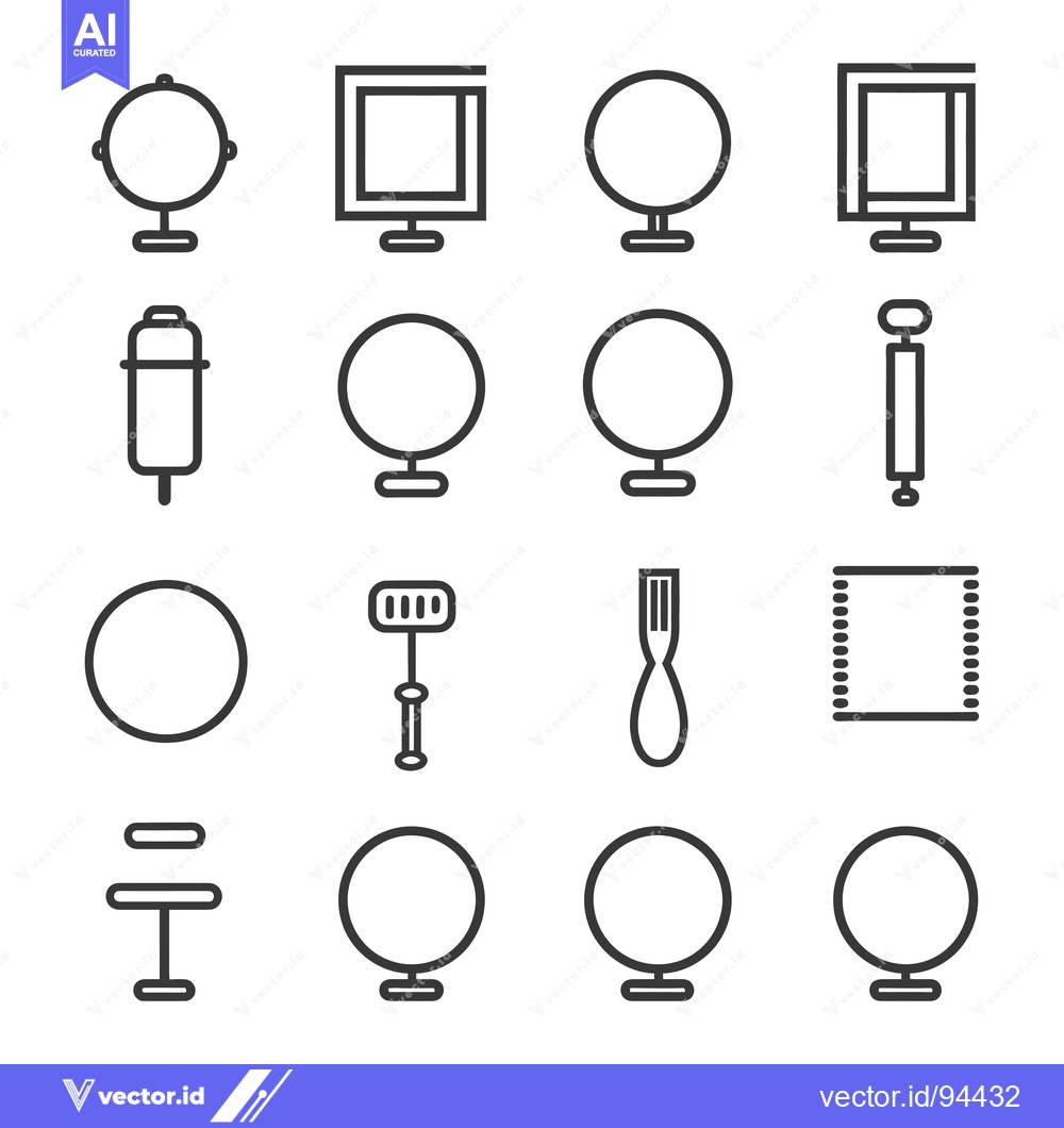Premium Vector of Set of 16 Outline Icons of Mirrors and Frames