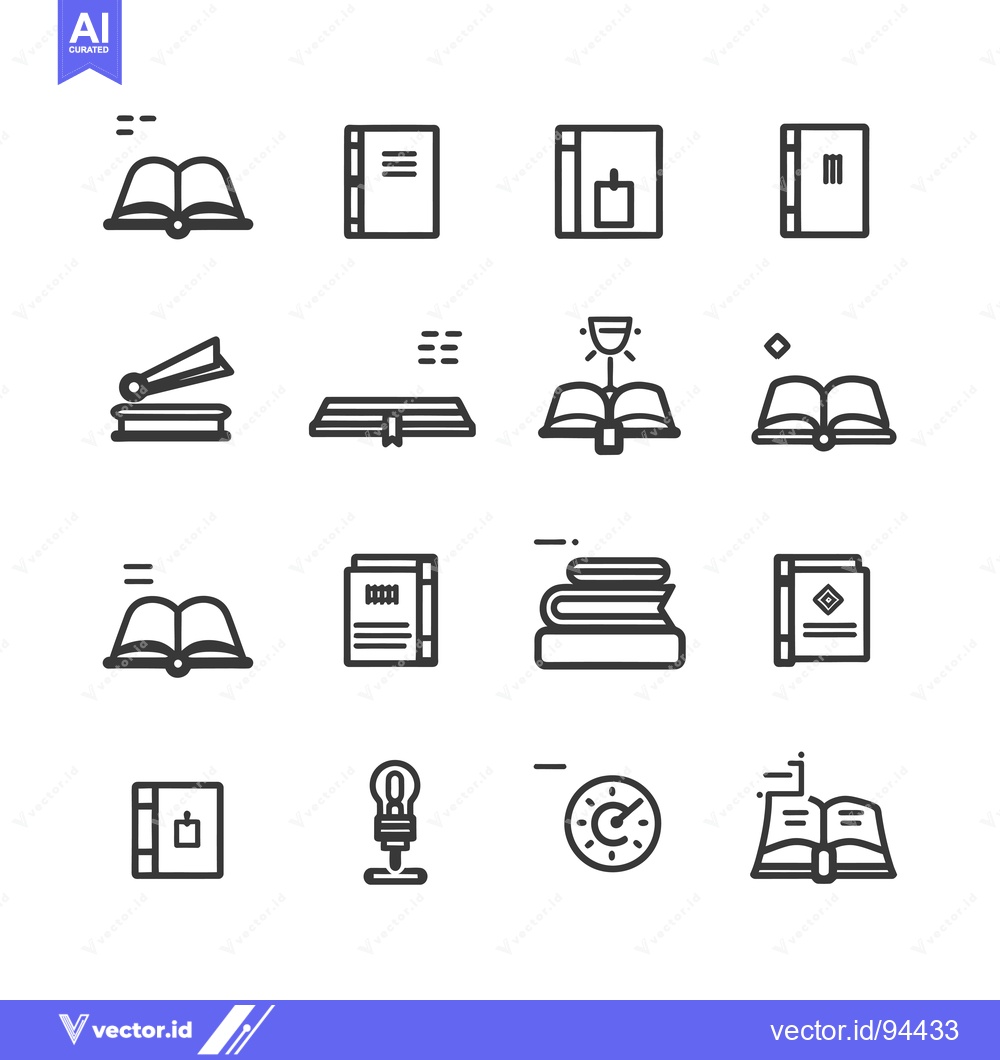 Premium Vector dari Set of 16 Outline Icons Related to Books and Reading