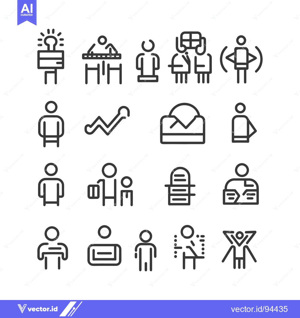 Premium Vector of Set of 16 Outline Icons Representing Different People Activities