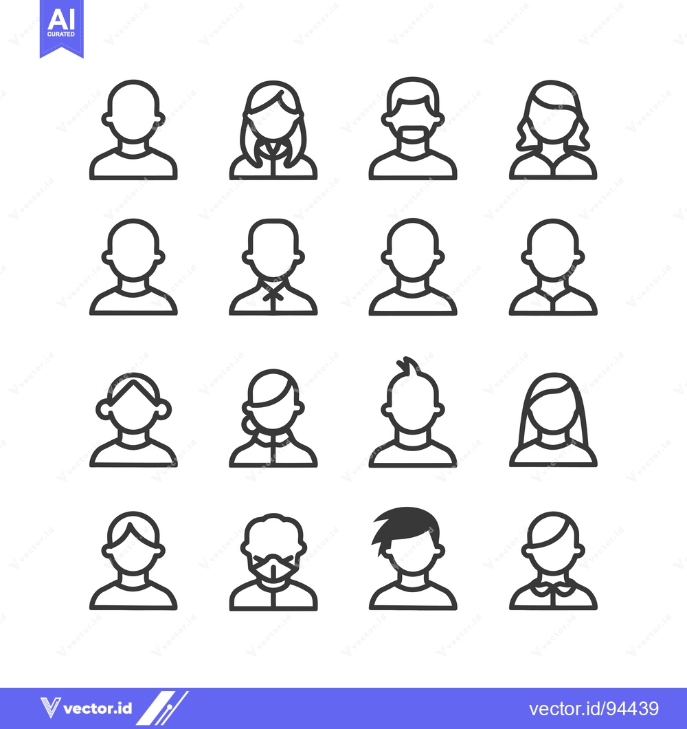 Premium Vector dari Set of 16 Outline User Profile Icons