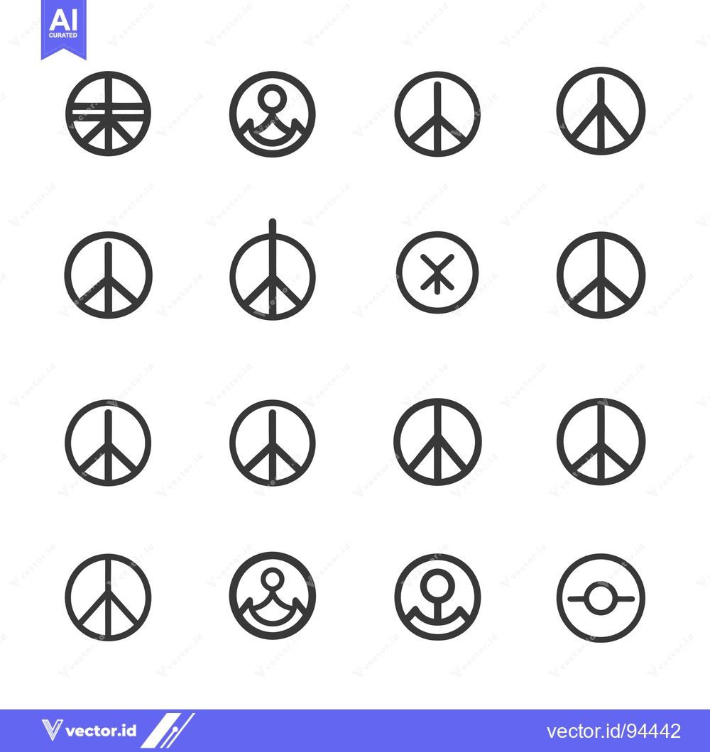 Premium Vector dari Set of 16 Peace Symbol Variations in Black and White