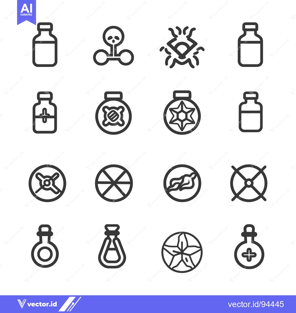 Premium Vector dari Set of 16 Potion and Alchemy Icons in Black and White