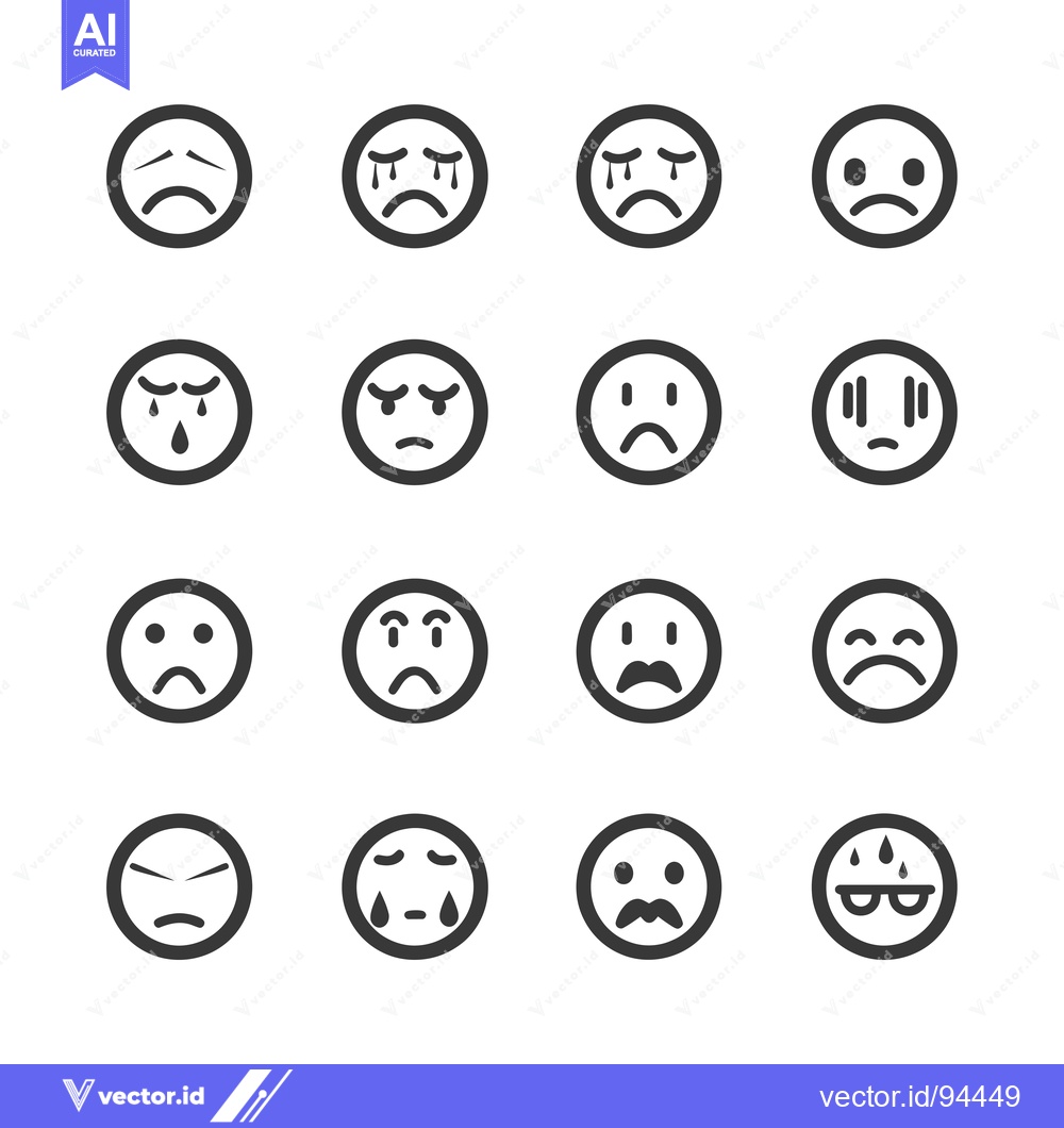 Premium Vector of Set of 16 Sad Emoji Icons in Circle Frames