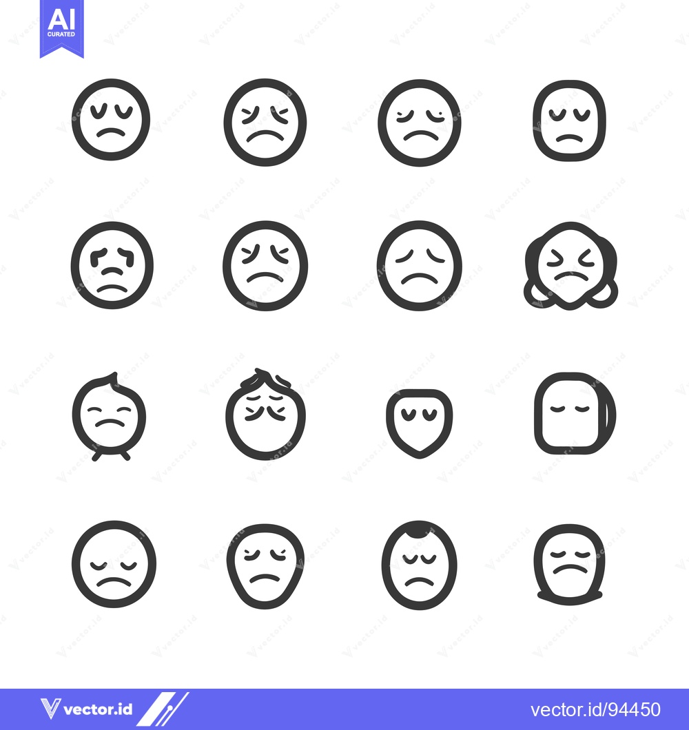 Premium Vector of Set of 16 Sad Emojis with Different Facial Expressions