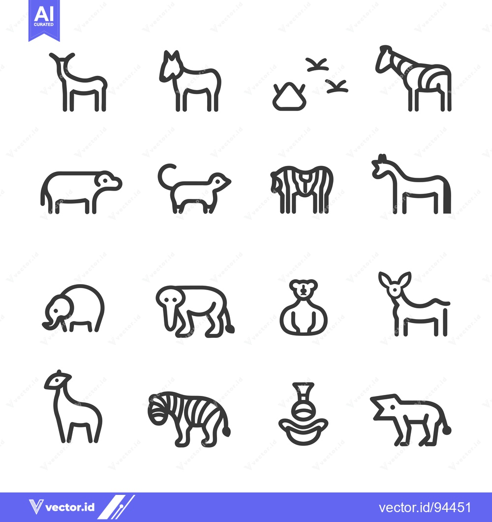 Premium Vector dari Set of 16 Safari Animal Line Icons