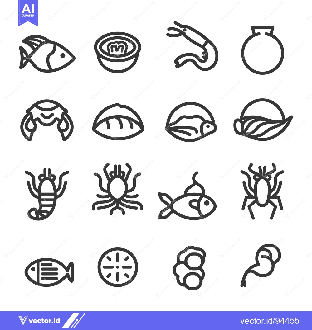 Premium Vector dari Set of 16 Seafood Line Icons