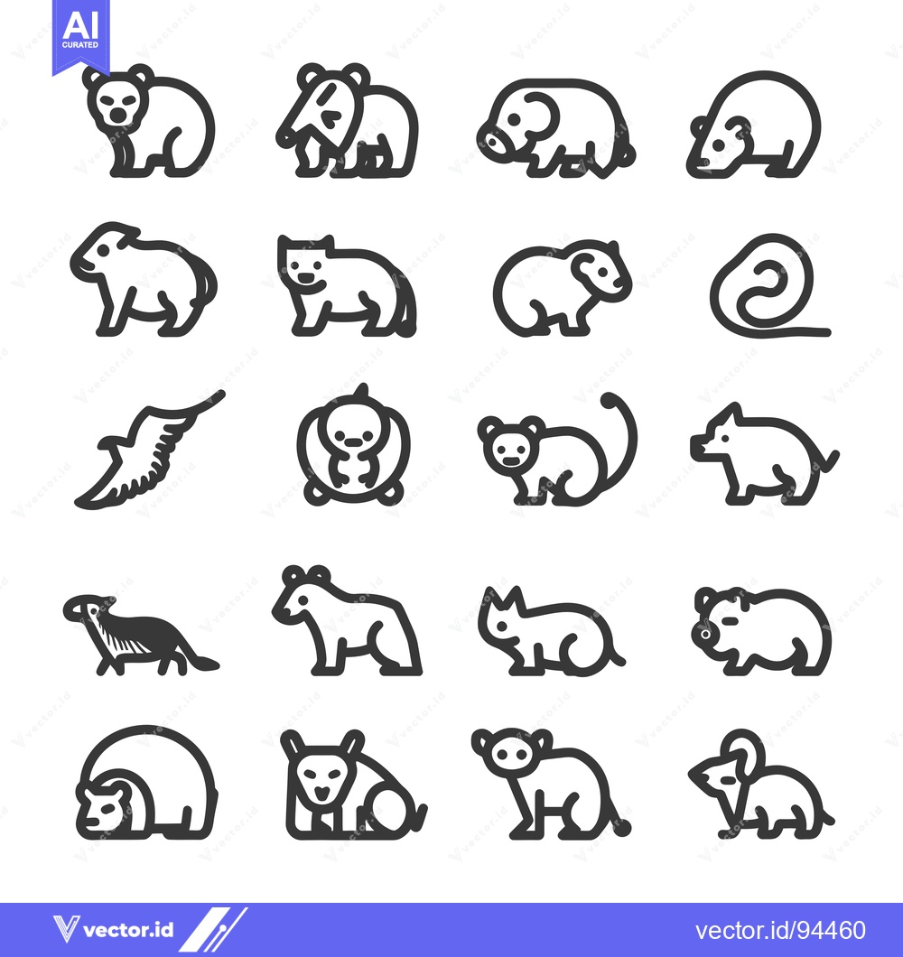 Premium Vector dari Set of 16 Simple Animal Icons in Outline Style