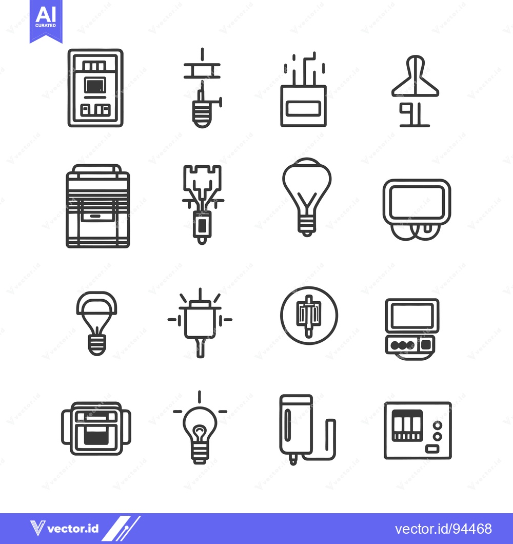 Premium Vector of Set of 16 Simple Black and White Light Bulb Icons