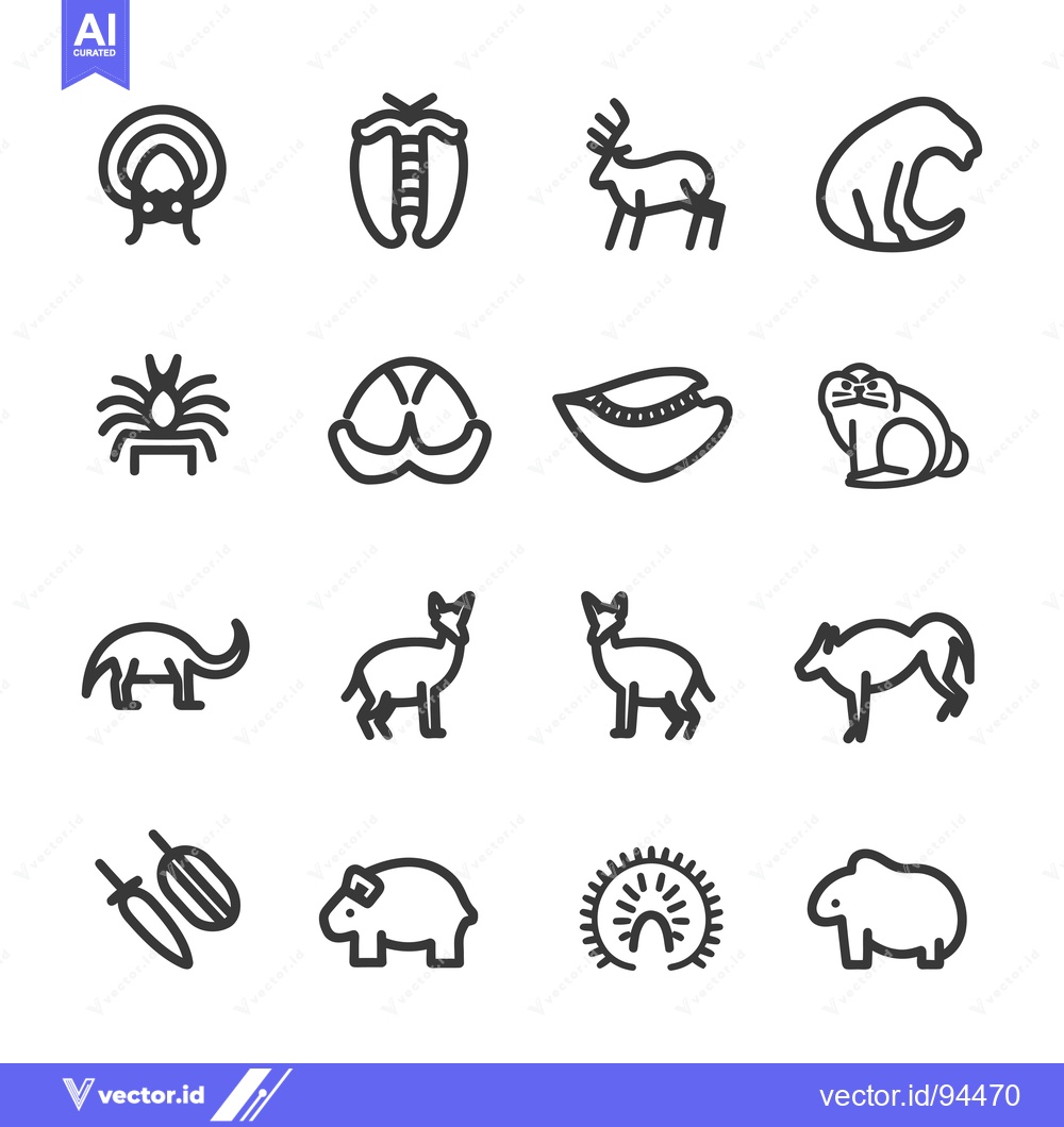 Premium Vector dari Set of 16 Simple Cave Painting Style Animal Icons