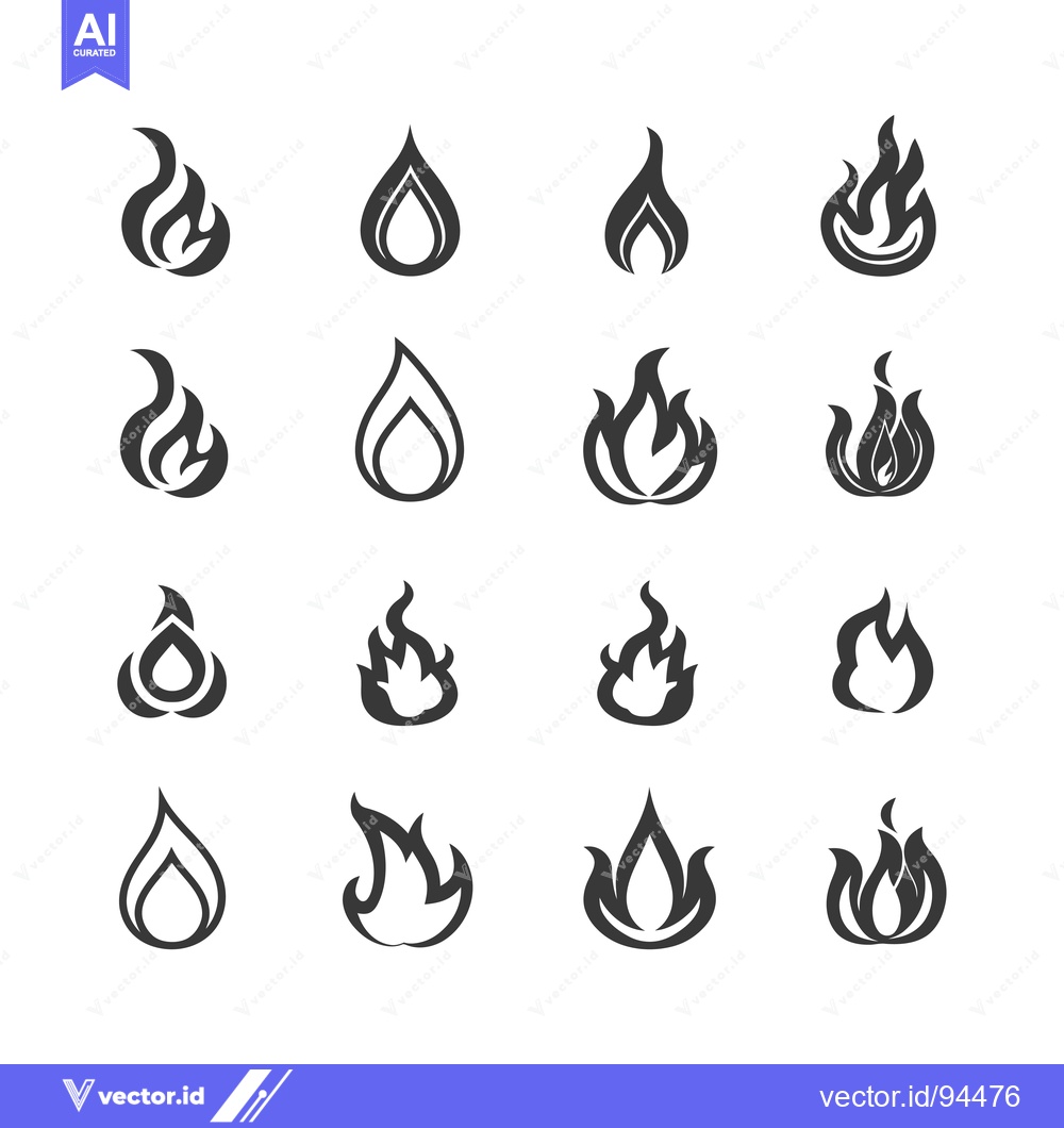 Premium Vector of Set of 16 Simple Flame Icons in Black and White
