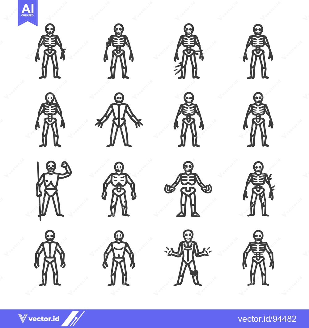 Premium Vector dari Set of 16 Simple Line Art Skeleton Illustrations