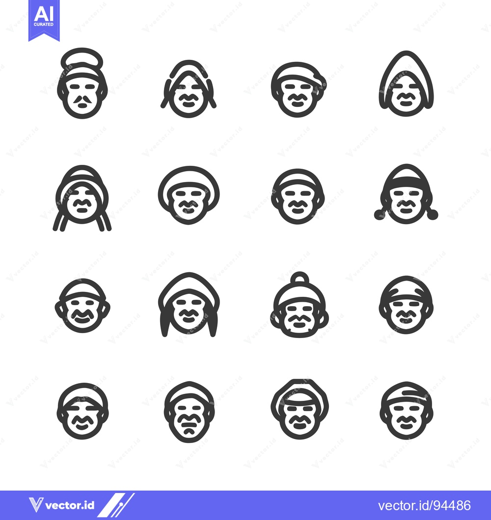 Premium Vector dari Set of 16 Simple Line Icons Featuring Men Wearing Various Hats