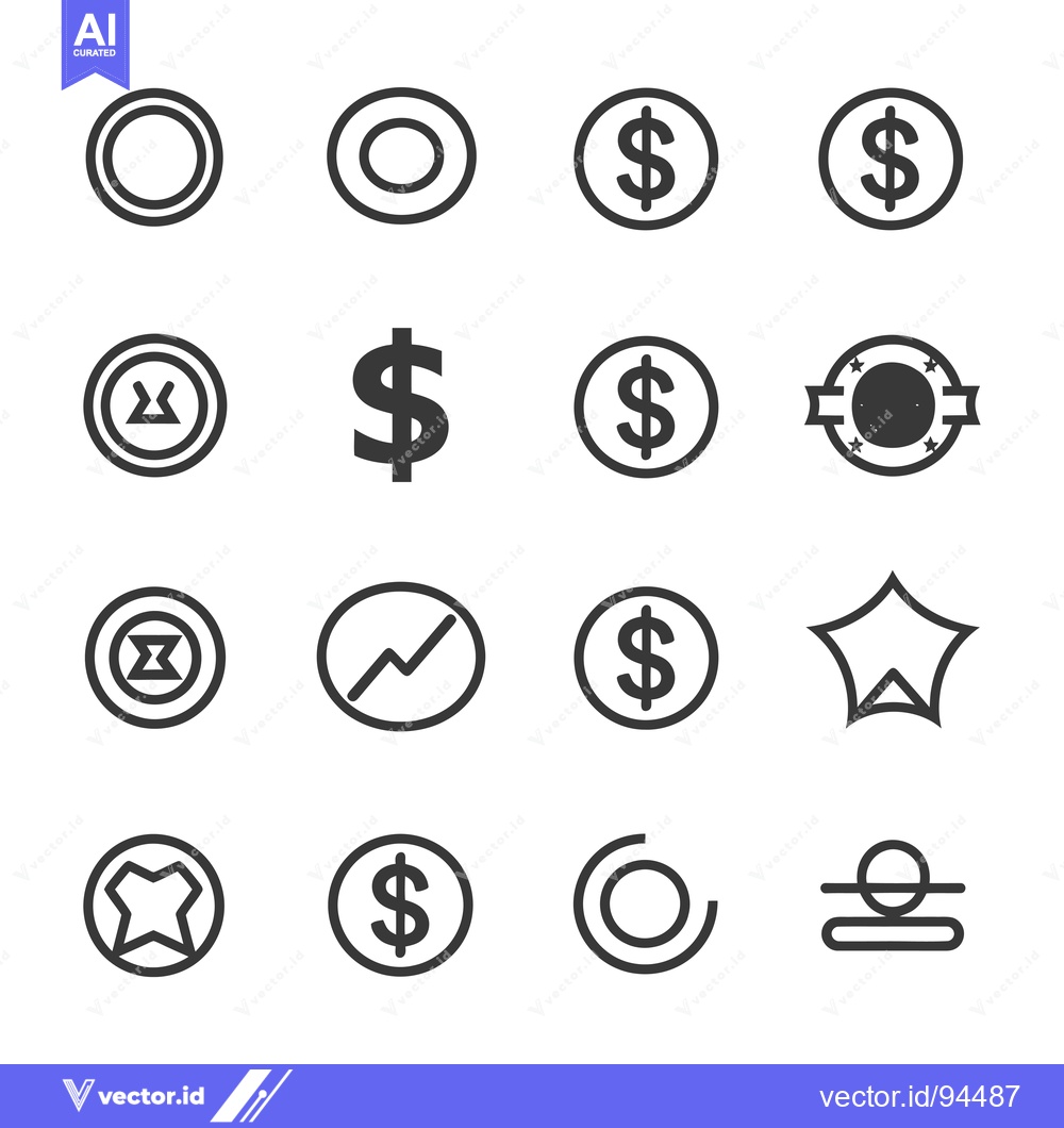 Premium Vector dari Set of 16 Simple Line Icons for Coins, Dollar, Star, Graph
