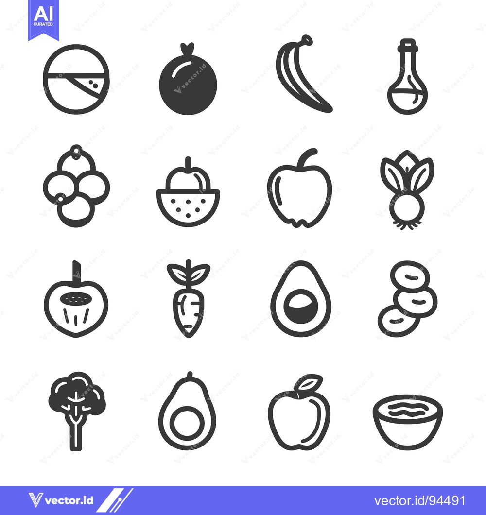 Premium Vector dari Set of 16 Simple Line Icons for Fruits, Vegetables, and Food