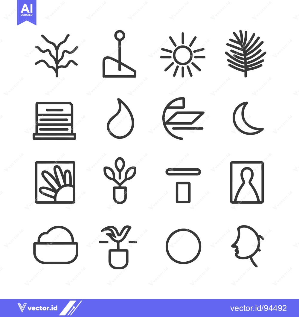 Premium Vector of Set of 16 Simple Line Icons for Nature, Plants, and Objects