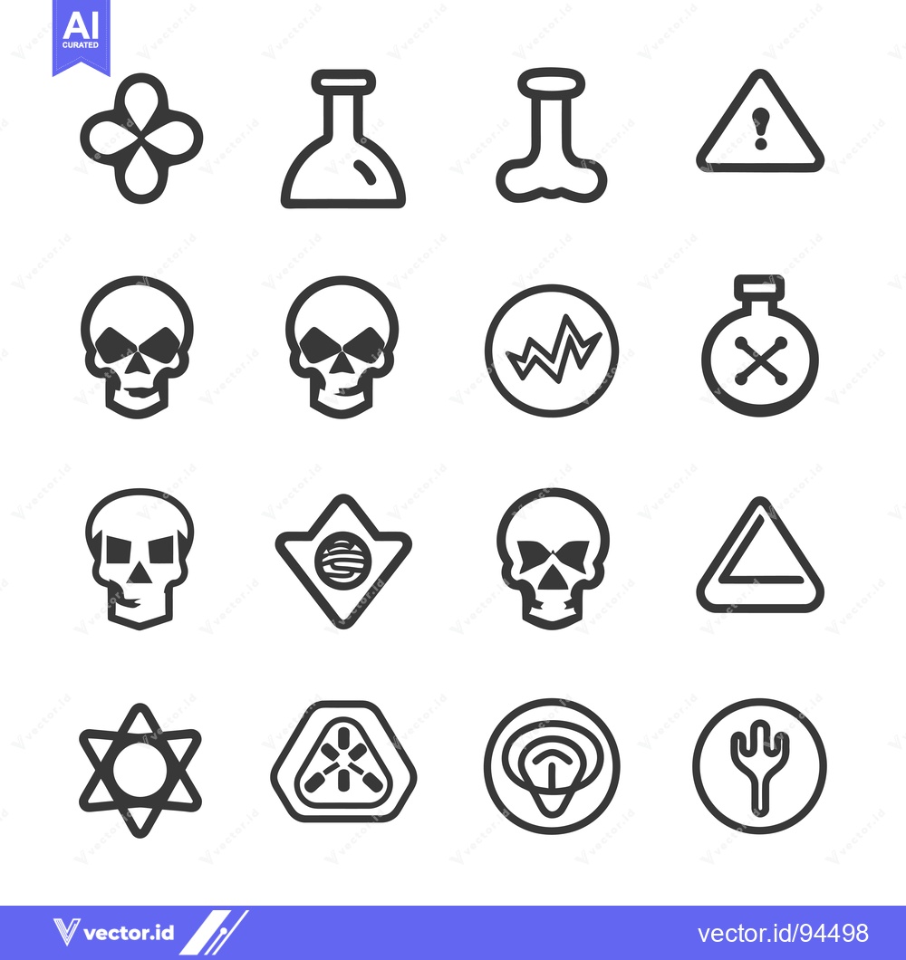 Premium Vector dari Set of 16 Simple Line Icons, Including Skulls, Danger Signs, and Scien
