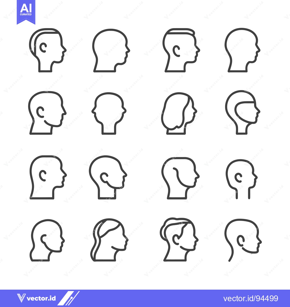 Premium Vector of Set of 16 Simple Line Icons of Human Head in Profile View