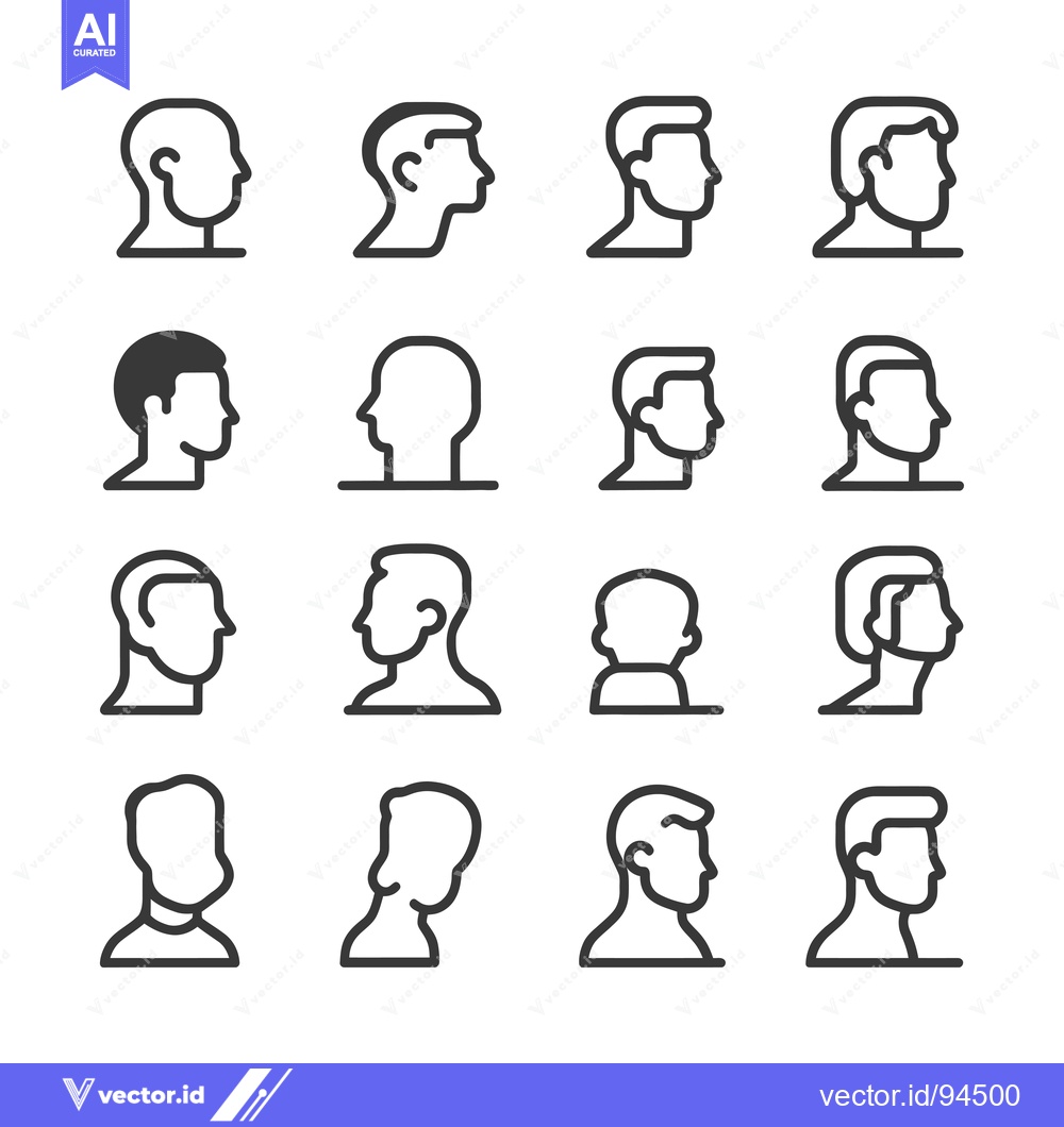 Premium Vector of Set of 16 Simple Line Icons of Male Heads in Profile