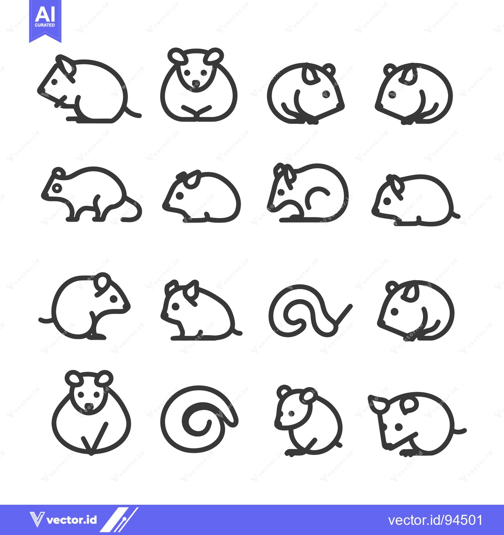 Premium Vector dari Set of 16 Simple Line Icons of Mice in Different Poses
