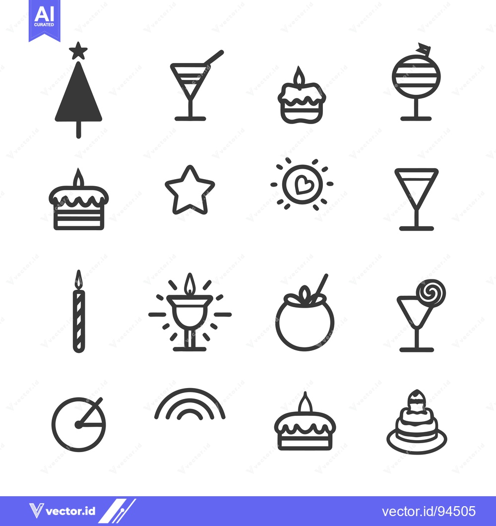 Premium Vector of Set of 16 Simple Line Icons Related to Birthday, Party, Celebration an