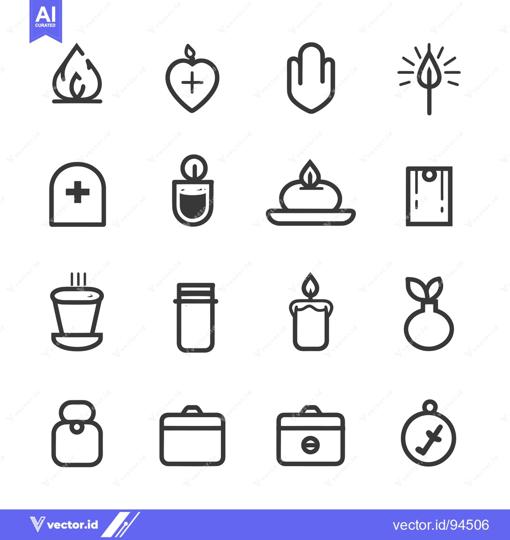 Premium Vector of Set of 16 Simple Line Icons Related to Flame, Fire, Candle, and Light