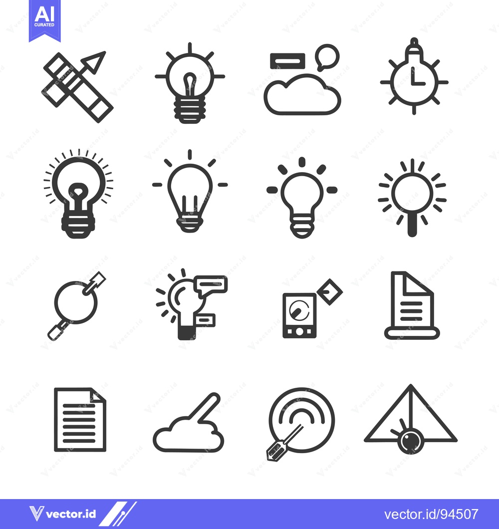 Premium Vector dari Set of 16 Simple Line Icons Related to Ideas and Thinking