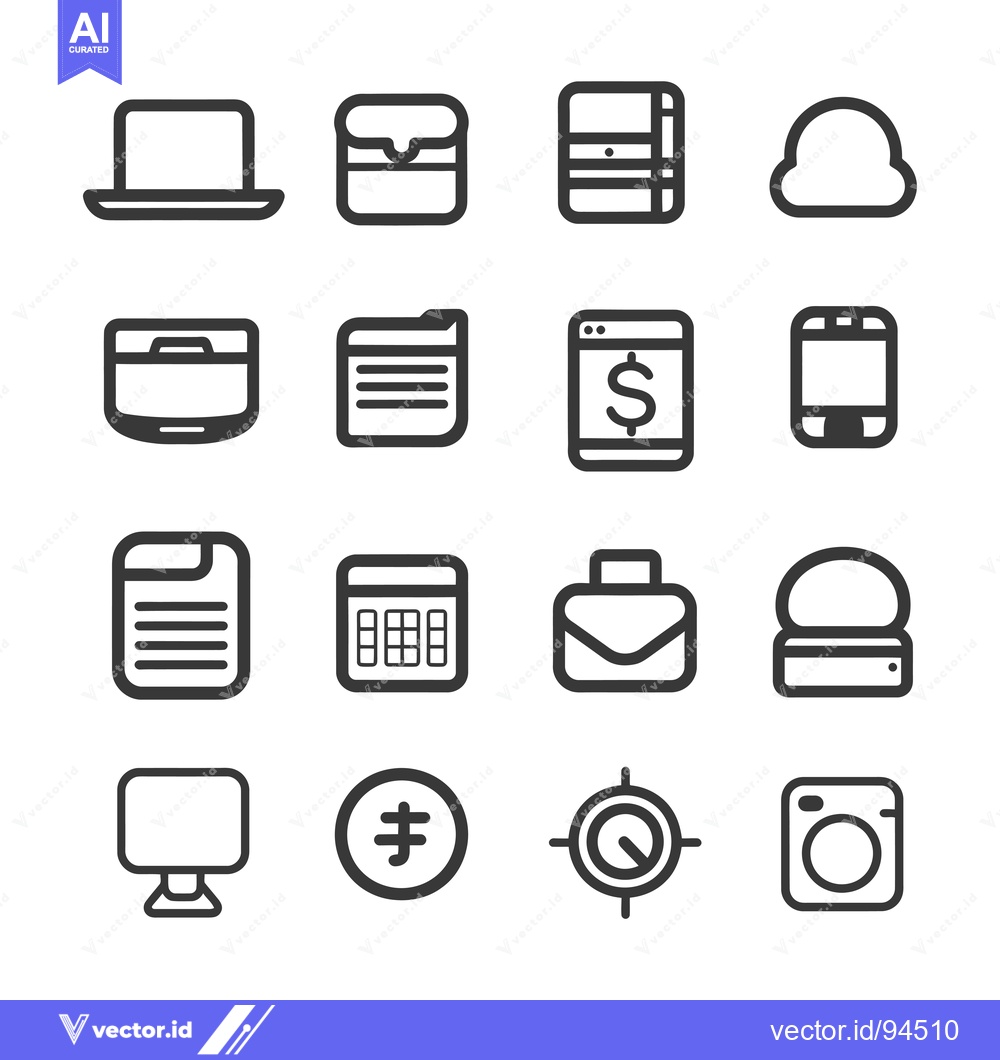 Premium Vector dari Set of 16 Simple Line Icons Related to Technology and Finance