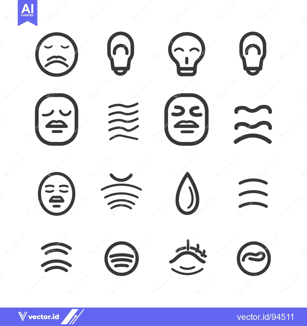Premium Vector of Set of 16 Simple Line Icons Representing Facial Expressions and Waves
