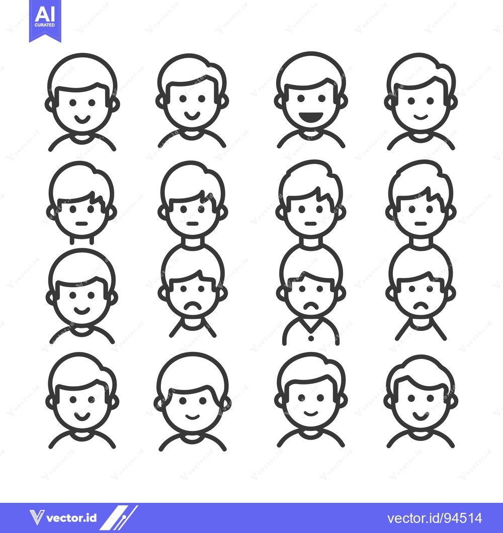 Premium Vector dari Set of 16 Simple Male Avatar Icons with Different Expressions
