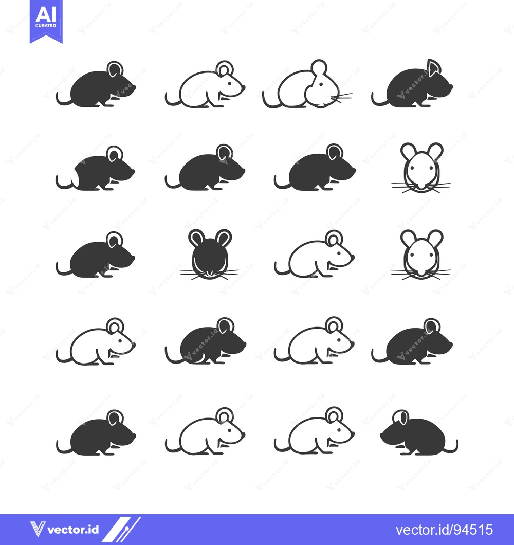 Premium Vector of Set of 16 Simple Mouse Icons in Black and White