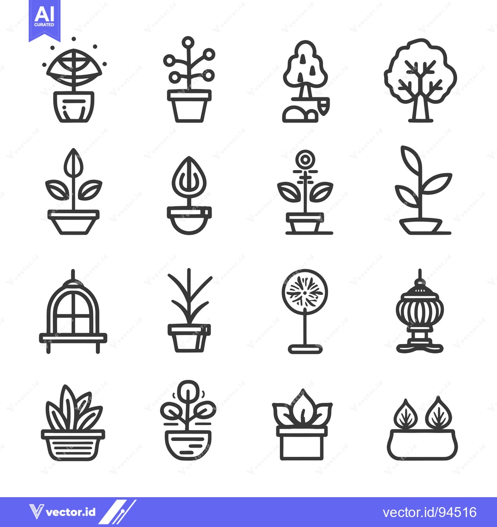 Premium Vector of Set of 16 Simple Plant Icons in Black and White