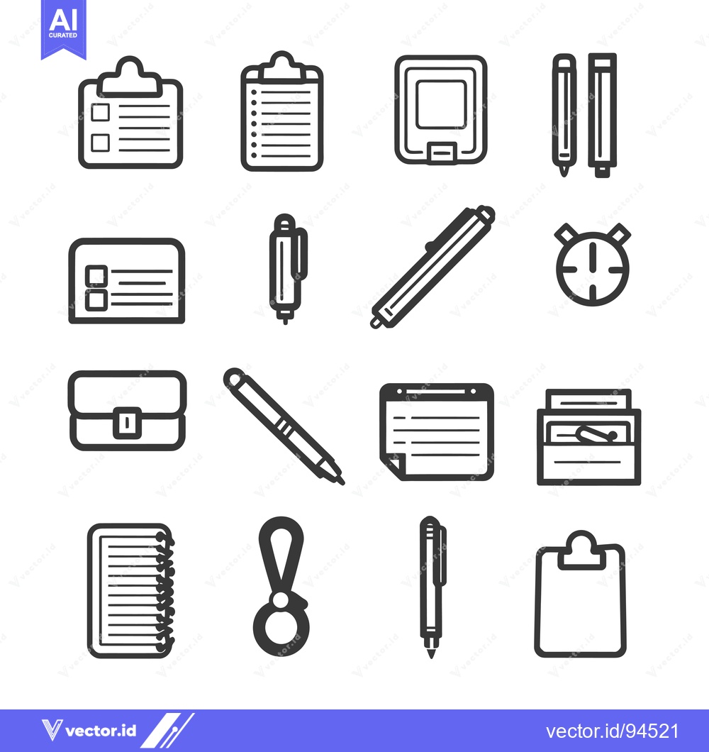 Premium Vector of Set of 16 Stationery and Office Supplies Icons